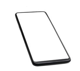 Modern smartphone with white screen isolated on a white background