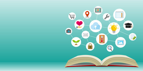 flat web banner illustration for knowledge, technology, business and education etc.