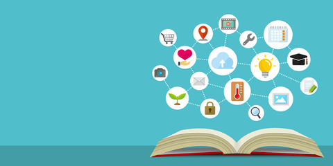 flat web banner illustration for knowledge, technology, business and education etc.