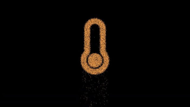 Symbol thermometer empty appears from crumbling sand. Then crumbles down. Alpha channel Premultiplied - Matted with color black