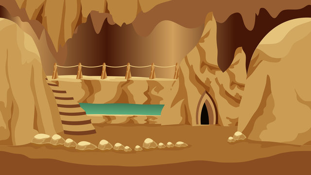 Background for cartoon or fantasy game asset. Underground realm of gnomes