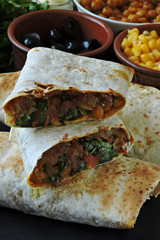 Vegan burritos. Healthy lunch or snack. Useful fast food.