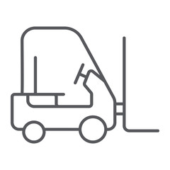 Forklift truck thin line icon, transportation and lift, loader sign, vector graphics, a linear pattern on a white background.