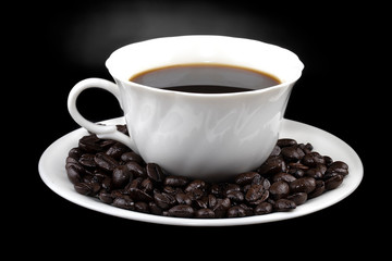 Coffee cup and coffee beans