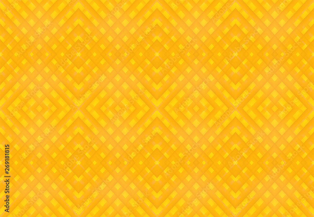 Poster 3d rendering. modern seamless yellow color tone square grid tile pattern design wall background.