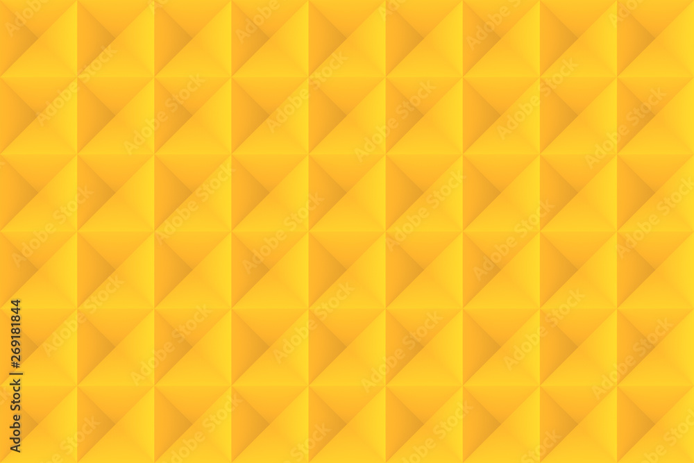 Poster 3d rendering. modern seamless yellow color tone square grid tile pattern design wall background.