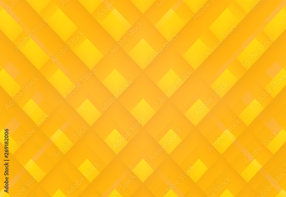 Poster 3d rendering. modern yellow shade tone color square grid art design wall background.