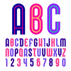 Disco font. Trendy alphabet, colored vector letters on a white background