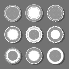 Collection of round cute frames. It are filled with a pattern in polka dots and also decorated with frills. Great for photos, cards, tags, invitations, announcement. Monochrome design