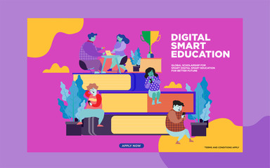 Online education vector illustration concept, men and women reading book by online, student learning on distance can use for, landing page, template, ui, web, homepage, poster, banner, flyer, app