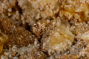 macro mineral fluorite stone on black background
