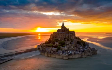 Foto op Canvas Mont Saint-Michel view in the sunset light. Normandy, northern France © Aleh Varanishcha