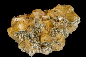Macro stone Fluorite mineral on black background