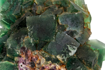 Macro stone Fluorite mineral on white background
