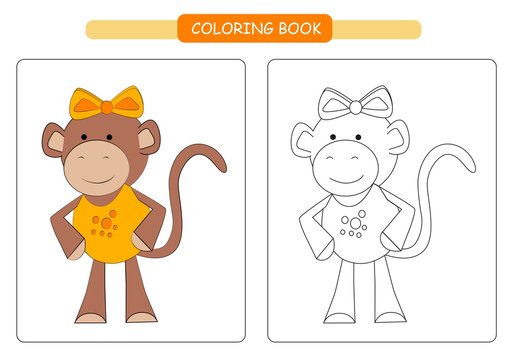 Coloring book for kids. Cute cartoon monkey. Vector illustration.