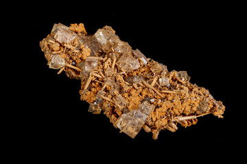 Macro stone mineral Fluorite on a black background