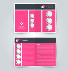 Fold brochure template. Flyer background design. Magazine or book cover, business report, advertisement pamphlet. Pink color. Vector illustration.