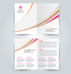 Fold brochure template. Flyer background design. Magazine or book cover, business report, advertisement pamphlet. Orange and pink color. Vector illustration.