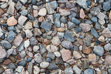 top view close up of several pebbles on the beach in the gravel