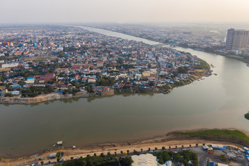 Fototapeta premium Landscape at Phnompenh on sunset nearly Koh Pich island - Cambodia