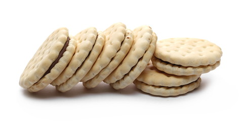Cookies, biscuits with cocoa cream isolated on white background