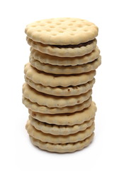 Cookies, biscuits with cocoa cream isolated on white background