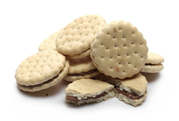 Cookies, biscuits with cocoa cream isolated on white background