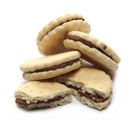 Cookies, biscuits with cocoa cream isolated on white background