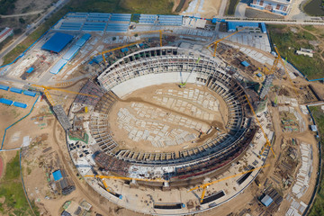 overview of a construction stadium site in Phnompenh