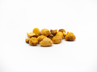 ์Nuts on white background.Healthy lifestyle concept. Top view