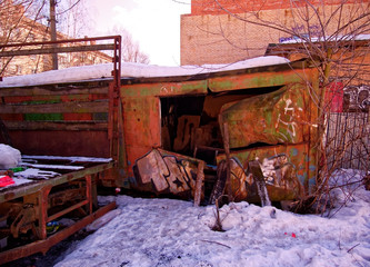 Fototapeta premium abandoned industrial zone in a small town in winter