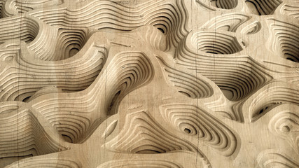 Abstract texture. Relief, shape, wood, stone. 3d illustration, 3d rendering.