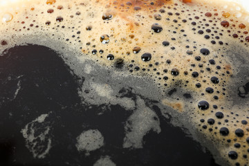 Coffee with foam as background, space for text and closeup