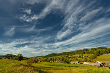Obraz premium Panorama of the village which was located on a mountain slope