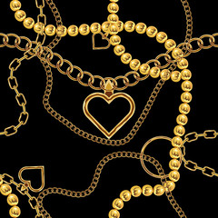 Cute gold chain texture seamless. Flat and solid color vector illustration.