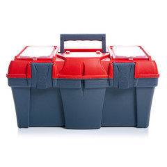 Construction tool box on white background. Isolation