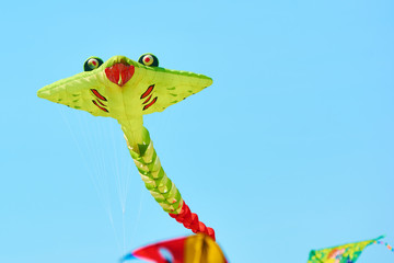 Trykhaty, Mykolaiv region, Ukraine - May, 18, 2019: Kitefest, Tryhutty International Kite Festival 2019 in the village Trykhaty, Ukraine. Annual kitefest.