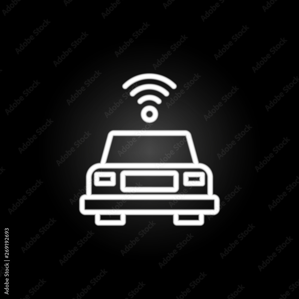 Poster car with communication signal neon icon. elements of intelligence set. simple icon for websites, web