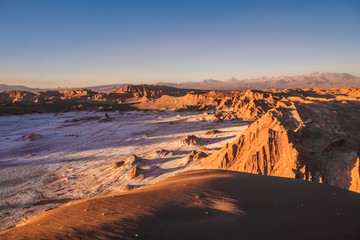 Aerial view of the Valley of the Moon in San Pedro de Atacama during sunset