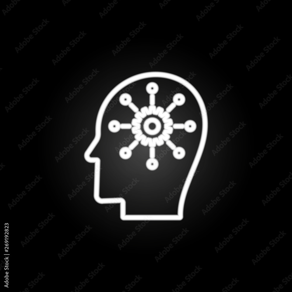 Poster mechanism of thinking neon icon. elements of intelligence set. simple icon for websites, web design,