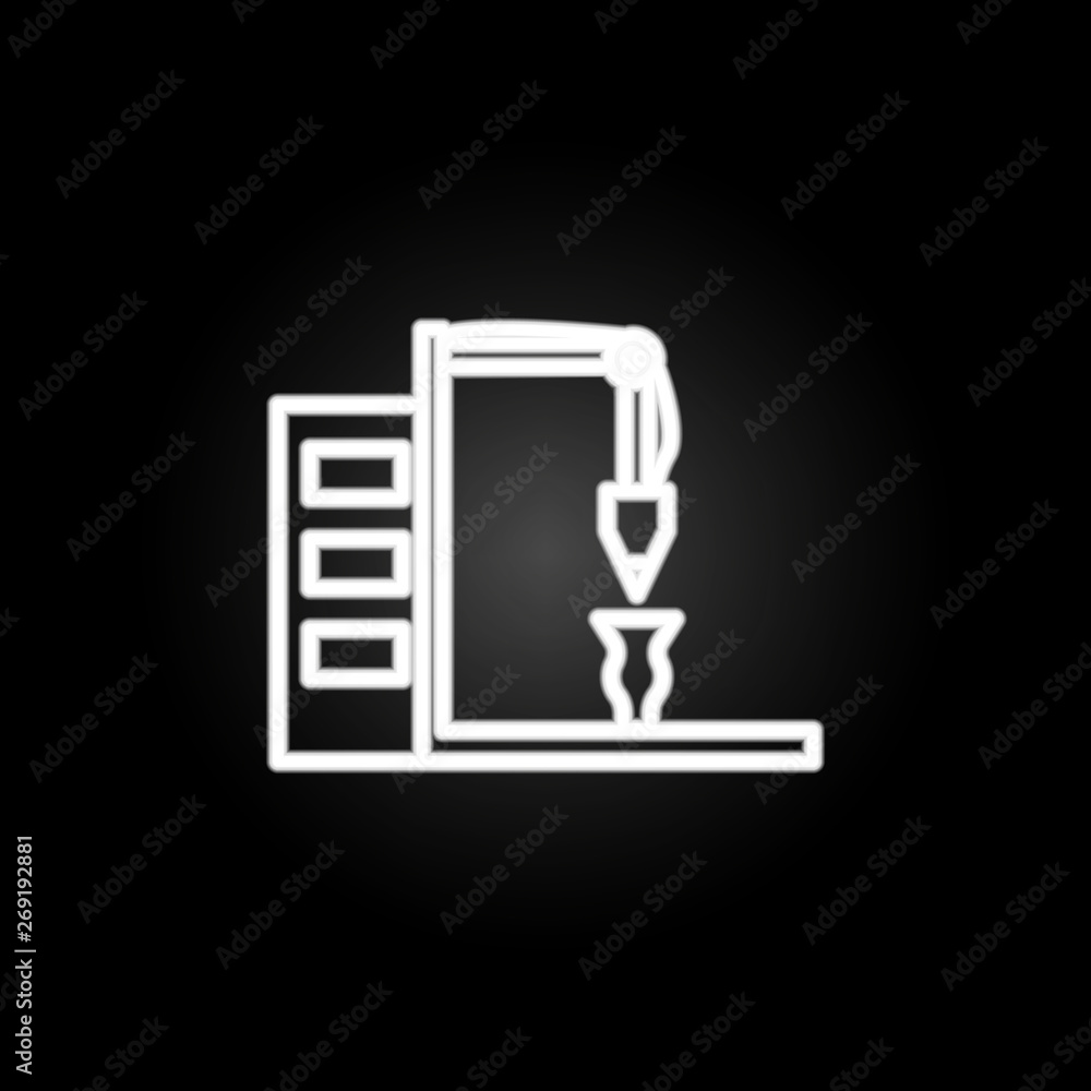Poster 3d printer neon icon. elements of intelligence set. simple icon for websites, web design, mobile app