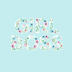 Girl Boss - illustration watercolor art print quote. Girl Boss background.