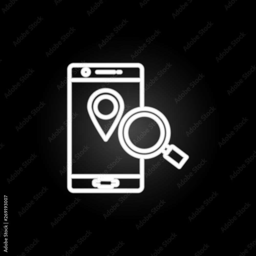Poster search for place in phone neon icon. elements of intelligence set. simple icon for websites, web des