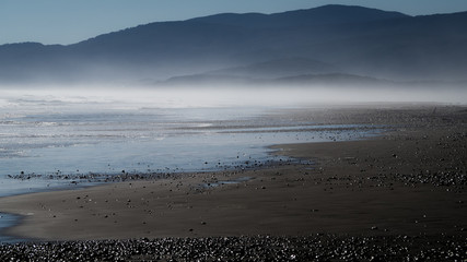 Marine fog on the beach of Cucao on the Island of Chiloe