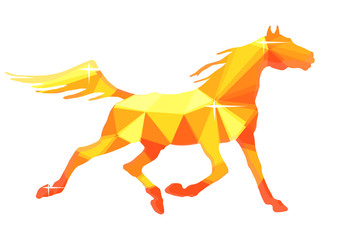 amber color, running stallion Pacer vector-isolated images on white background in low poly style