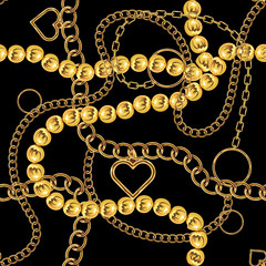 Cute gold chain texture seamless. Flat and solid color vector illustration.