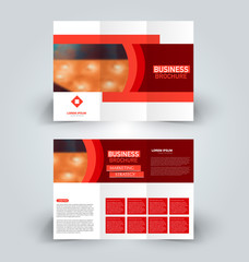 Brochure template. Business trifold flyer.  Creative design trend for professional corporate style. Vector illustration. Red color.