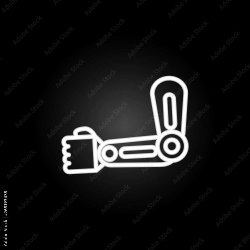 Poster arm prosthesis neon icon. elements of intelligence set. simple icon for websites, web design, mobile