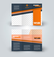 Brochure template. Business trifold flyer.  Creative design trend for professional corporate style. Vector illustration. Orange color.