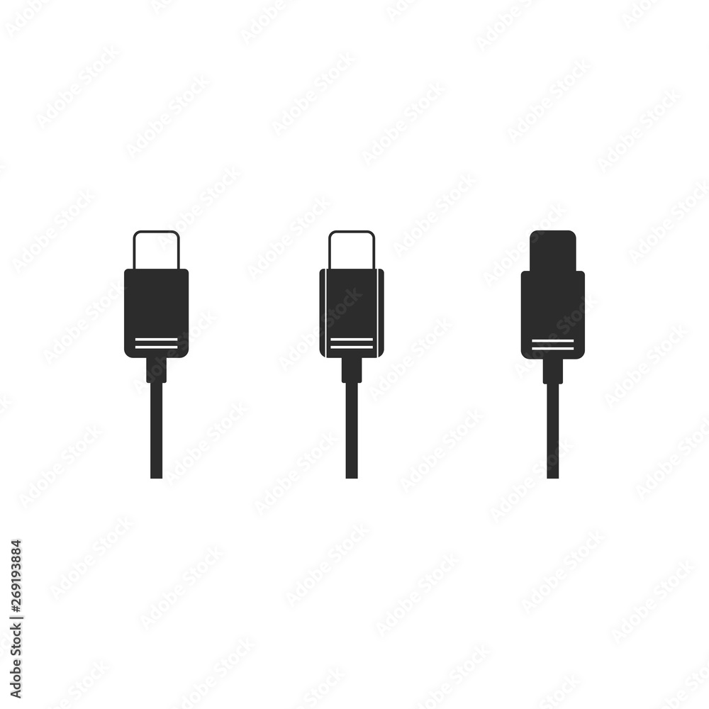 Poster flat icon of type-c cable isolated on white background. vector usb cable icon for charging device.
